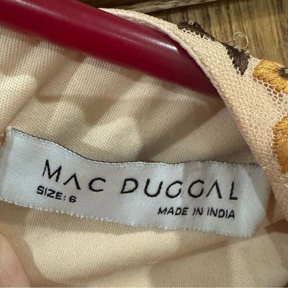 Mac Duggal Floral Embroidered Tulle Gown Sz 6 Peach Pink Tiered Maxi Dress - Picture 7 of 13